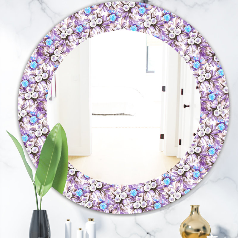 Fleurs vertes 4 - Miroir traditionnel, H 31,5 po x l po, Blanc / Bleu