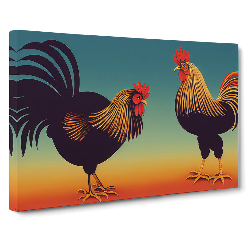The Two Roosters - Wrapped Canvas, 40cm H x 60cm W x 3cm D