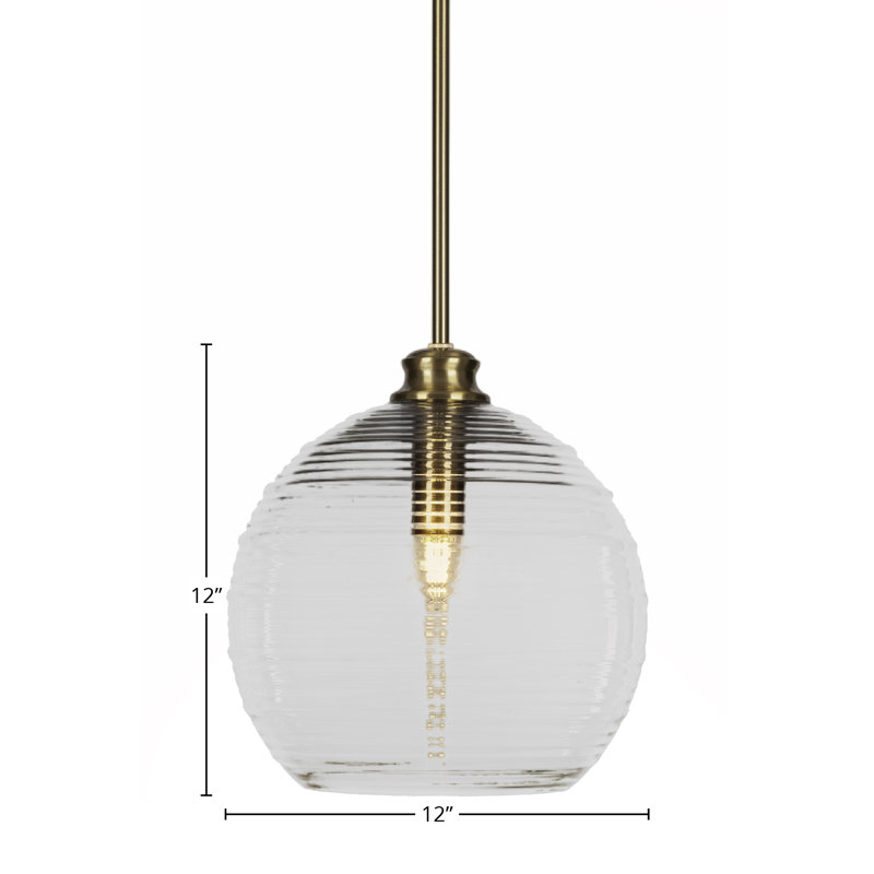 Luminaire suspendu avec tige 1 lumière Malena, Laiton New Age, Blanc, H 12 po x l 12 po x P 12 po