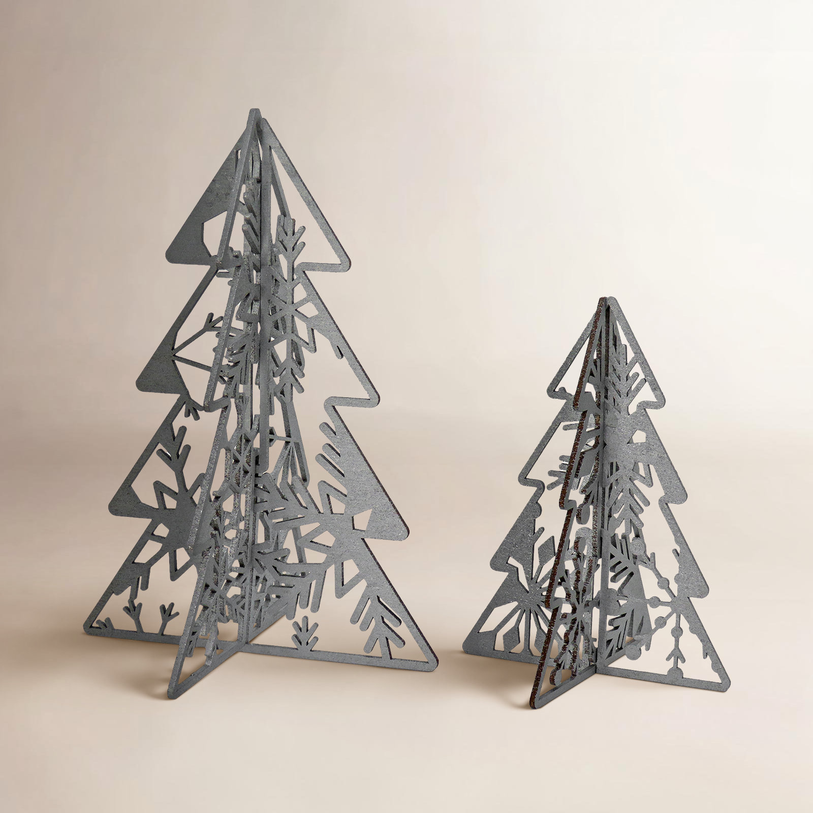10" And 7" Wood Christmas Trees Table Décor, Silver