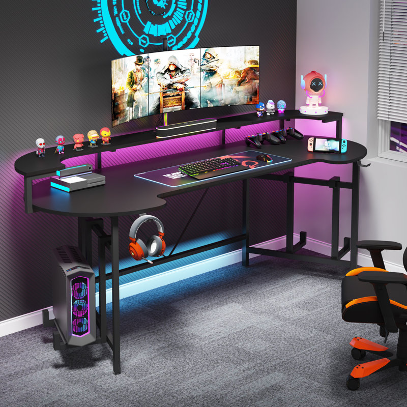 Kussai Adjustable Curved Metal Base Computer Desk