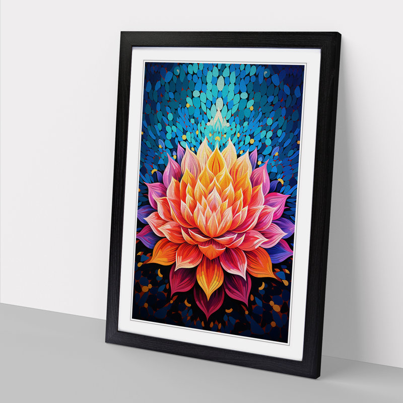 Lotus Flower Op No.2 - Single Picture Frame Print on Wood, 46cm H x 34cm W x 2cm D, Black 