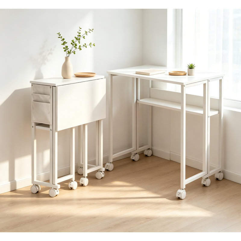 Bureau d'ordinateur pliable, avec sac de rangement, tablette et roulettes pour petits espaces, bureau à domicile