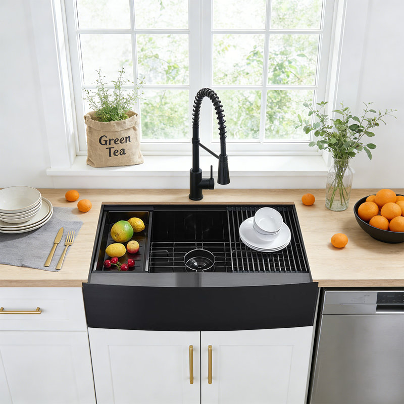 33X20x9 Inches Stainless Steel Undermount Gauge Deep Single Bowl Apron Front Workstation Ledge Farm Sink With Accessories