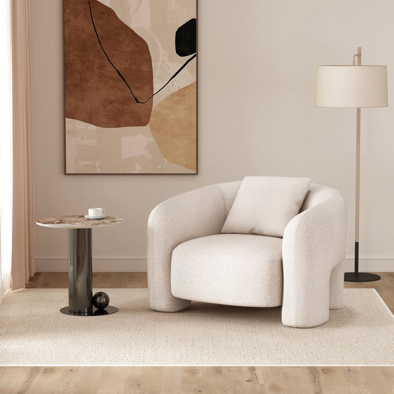 Chaise d'appoint rembourrée en bois de pin avec coussin décoratif ivoire Sylvia Modern Glam Tweed, Angora Tweed