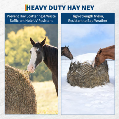Heavy Duty Knotless Slow Feed Round Bale Hay Net for Horses and Livestock 6x6FT