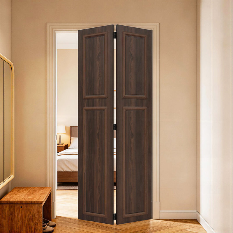 Série 18 52 po x 79 po Porte pliante en panneau de fibres à densité moyenne à 2 panneaux de 3/4 couleur noyer avec quincaillerie 3/4 po