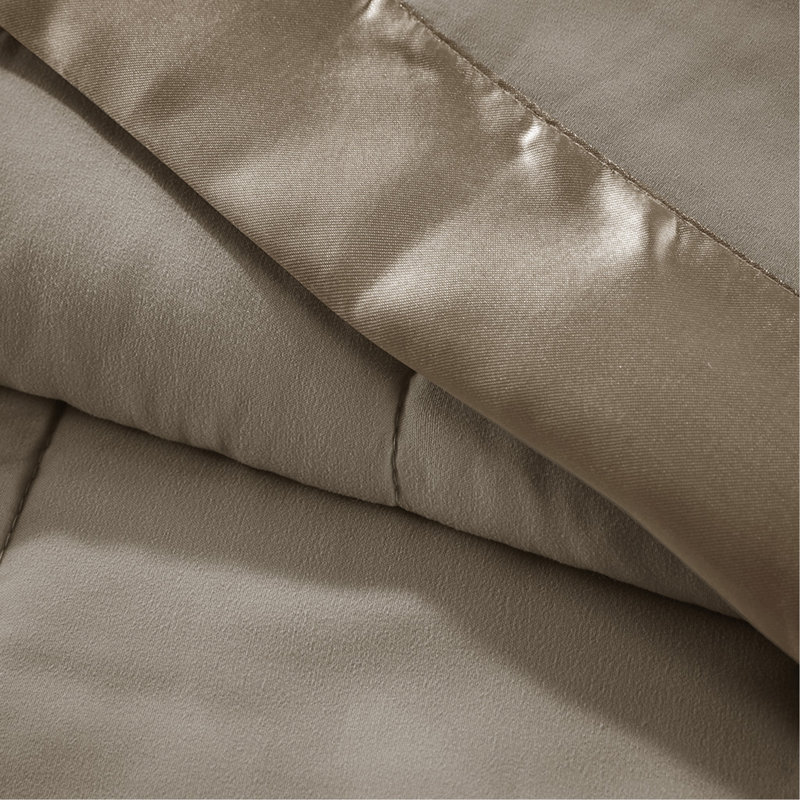 Couverture légère en duvet synthétique avec garniture en satin brun double / grand, L 90 po x l 90 po, Brun