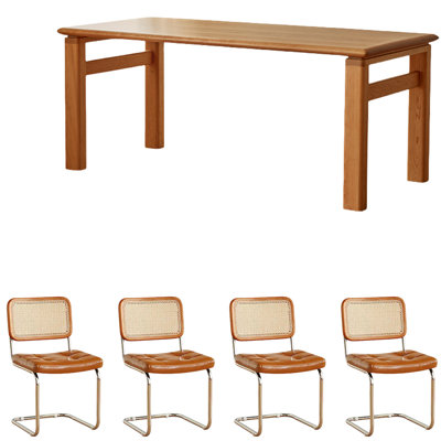 Cherry Wood Rectangular Dining Table Set