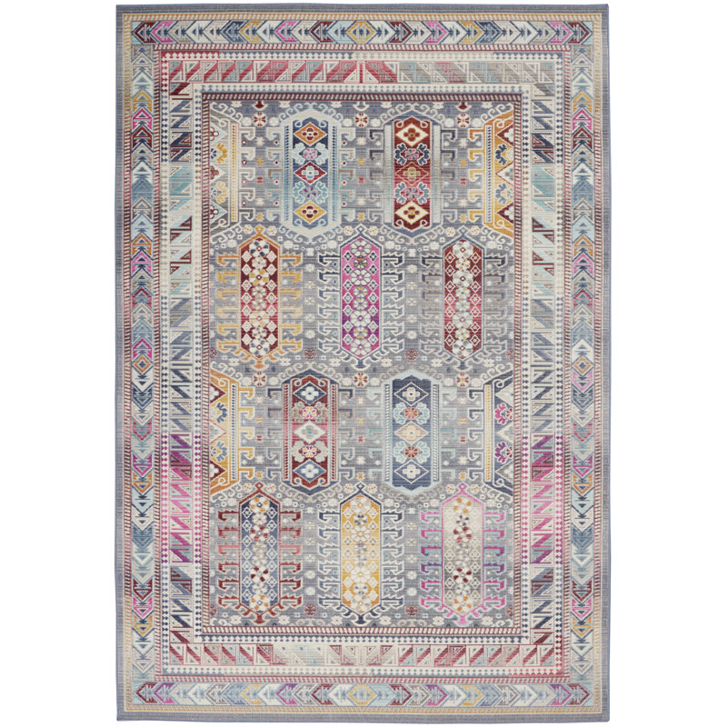 Tapis gris / rose en polypropylène tissé à la machine, Rectangle 5 pi 3 po x 7 pi 10 po