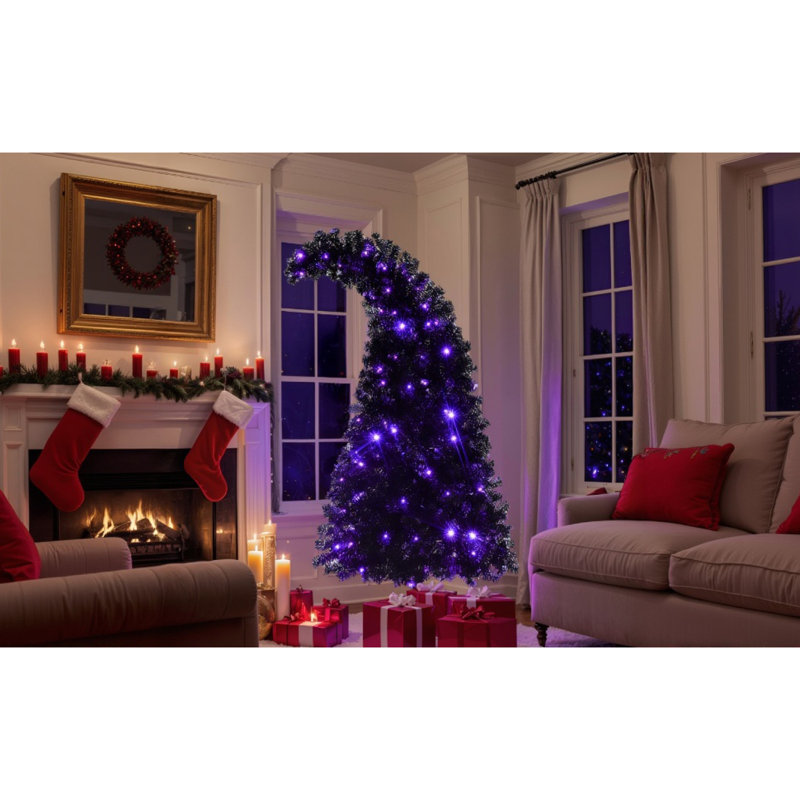 Arbre de Noël artificiel 6 pi avec lumières DEL et forme de chapeau de père Noël courbé