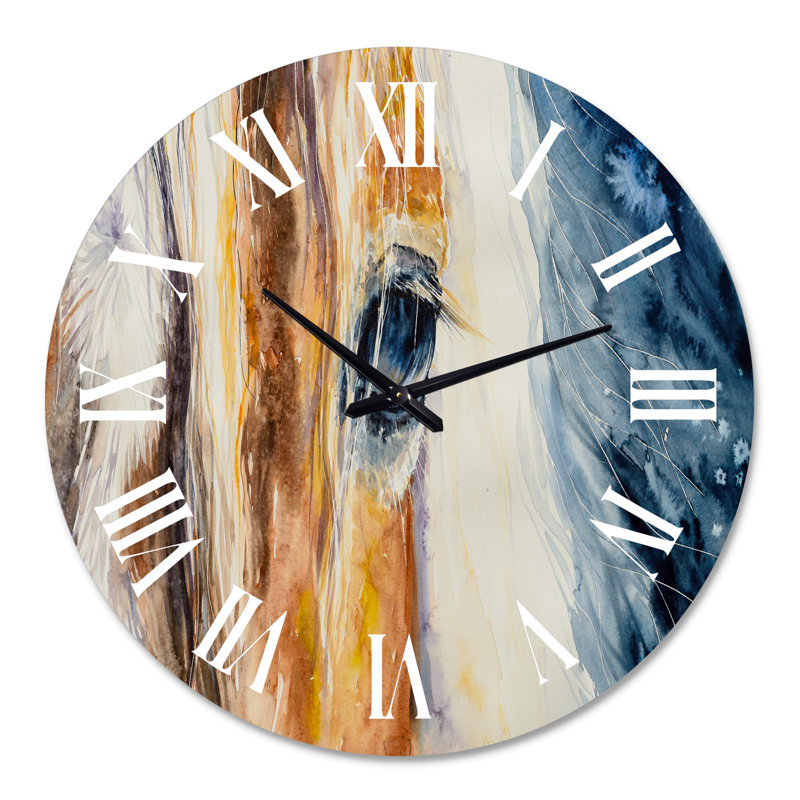 Gros plan sur un magnifique œil de cheval I - horloge murale campagnarde, Surdimensionné