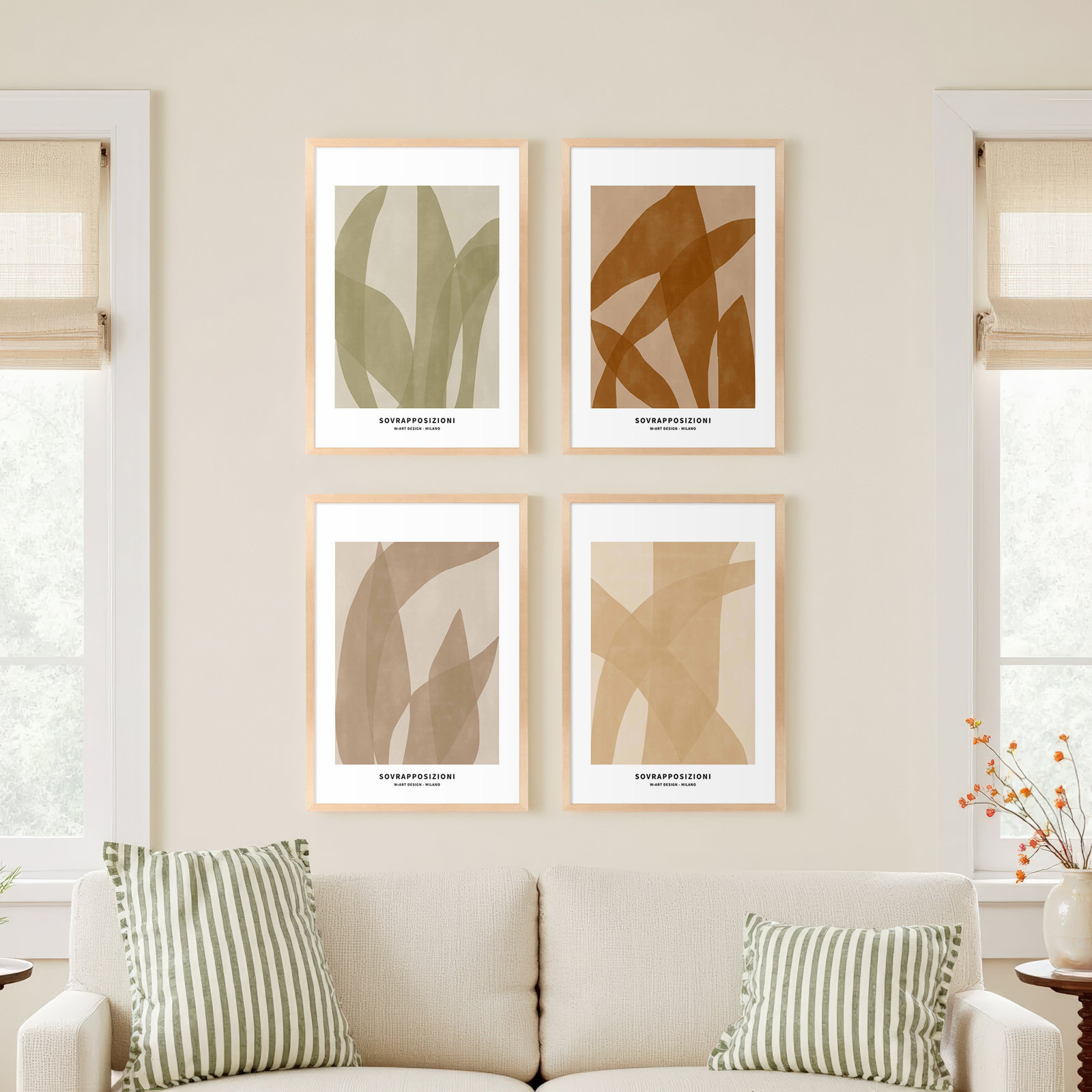 Zabini "Marine Flora" 4-Piece Wall Art Set, 20" H x 14" W x 1.25" D, Maple