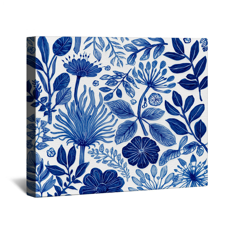 «Blue Botanical Illustration», toile tendue en plusieurs tailles, 20 po x 30 po