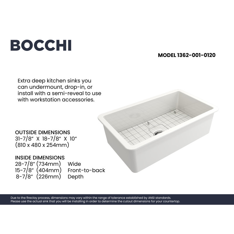 Sotto 32'' White Fireclay Single Bowl Drop-in Kitchen Sink