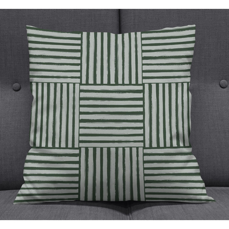 Throw Pillow With Insert, Green Striped 5, 18"H x 18"W