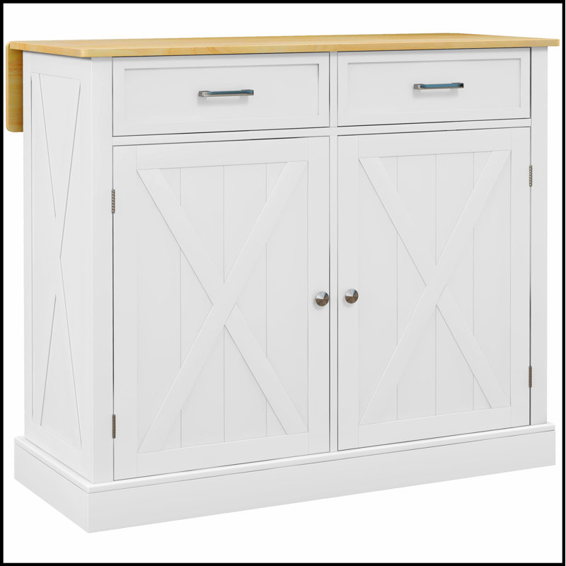 Rolling Kitchen Island with Drop Leaf Breakfast Bar, Farmhouse Cart with 2 Drawers and Adjustable Shelves for Dining Room