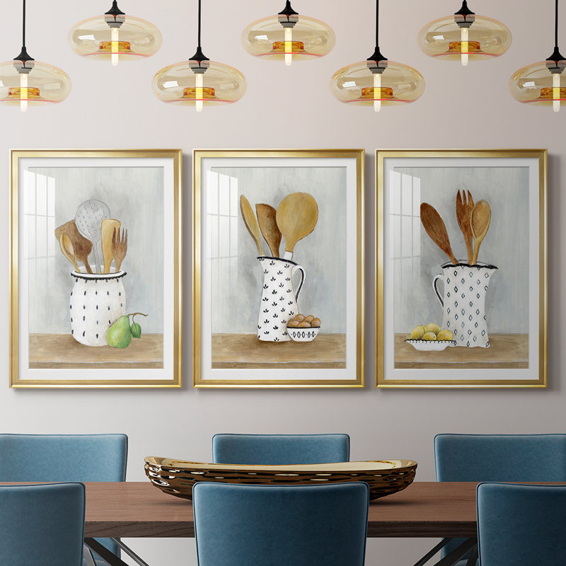 Cottage Kitchen I  -Custom Framed  Premium Print W Matt - 3 Pieces, 21" H x 30" W, Gold