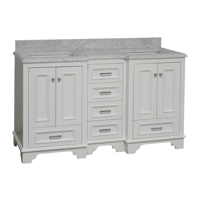 Loughlam 60'' Double Bathroom Vanity with Top, White, Carrara Marble