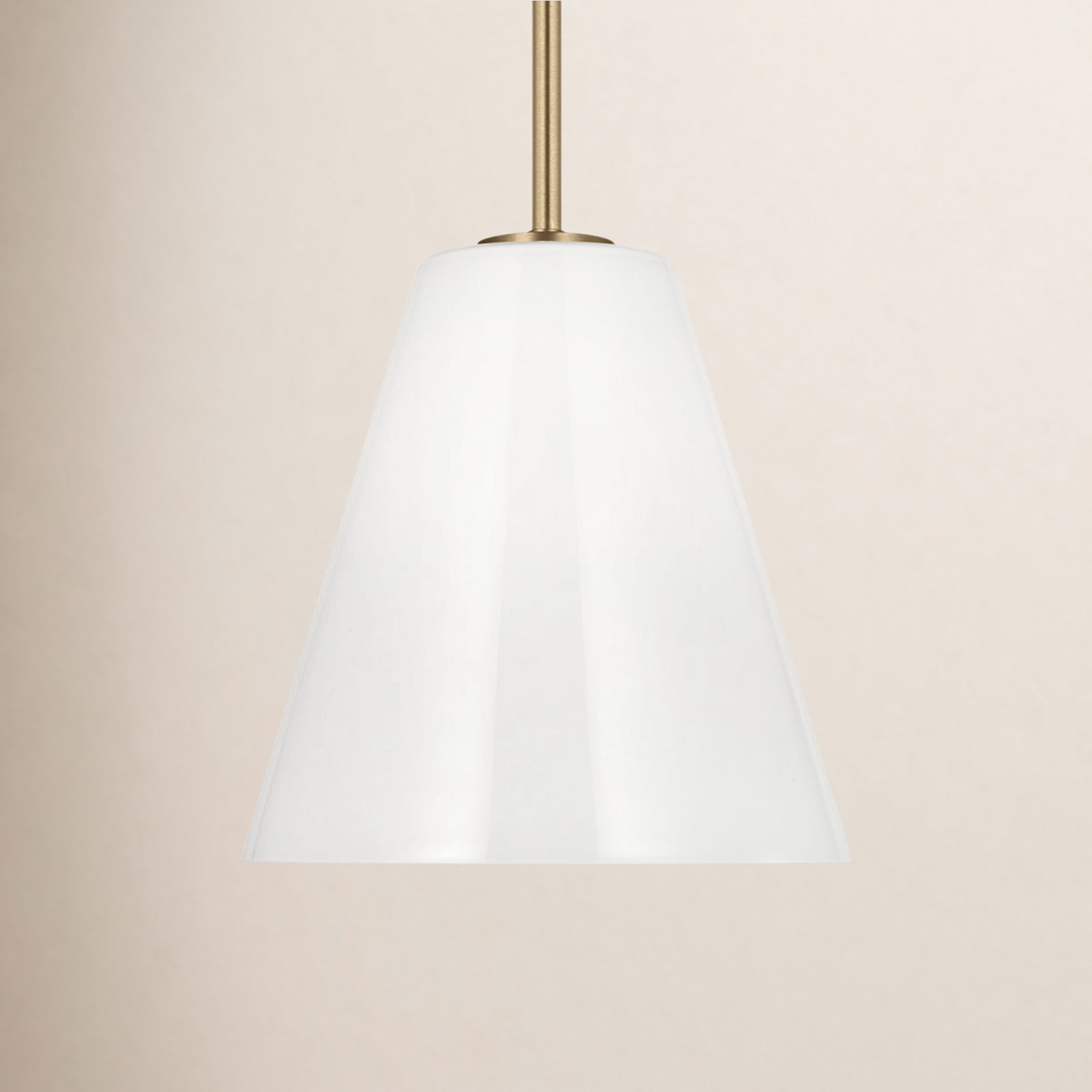 Hayden Dimmable Glass Cone Single Pendant Light, Satin Brass, White