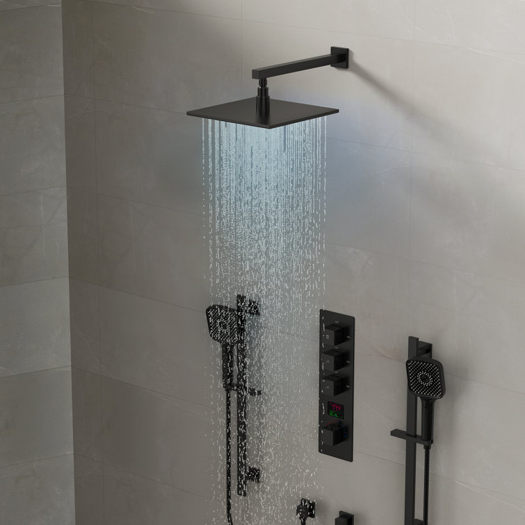 Thermostatic Digital Shower System Set, 12" LED Rainfall Shower Head with 4-Function Handheld Shower
