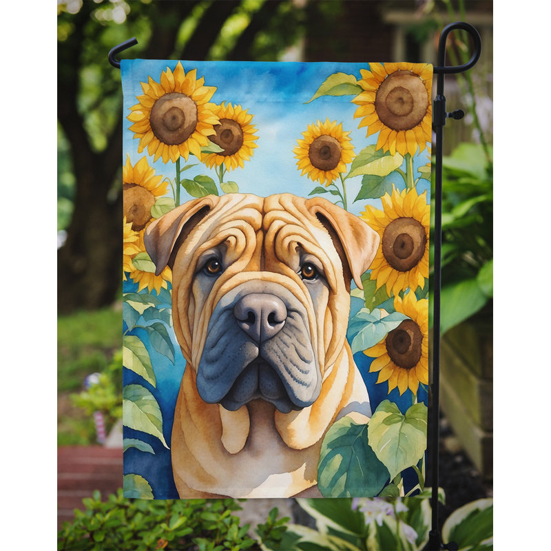 Lévrier irlandais dans le drapeau du jardin de tournesols, Shar Pei