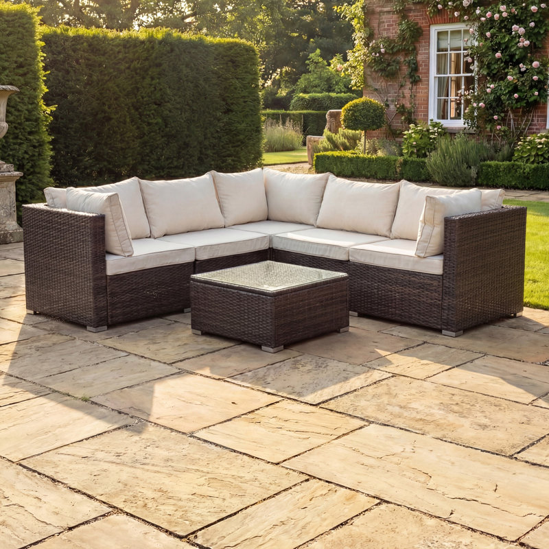 Taraf 202cm Wide L-Shaped Wicker Patio Sectional Set, Brown