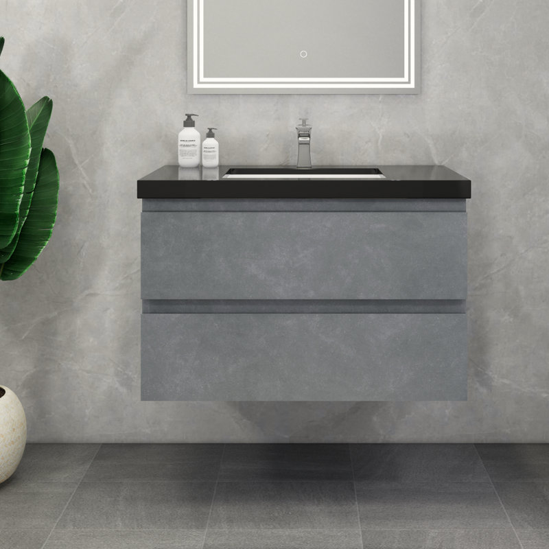 Ensemble de meuble-lavabo simple mural 36 po McConnico, Gris ciment