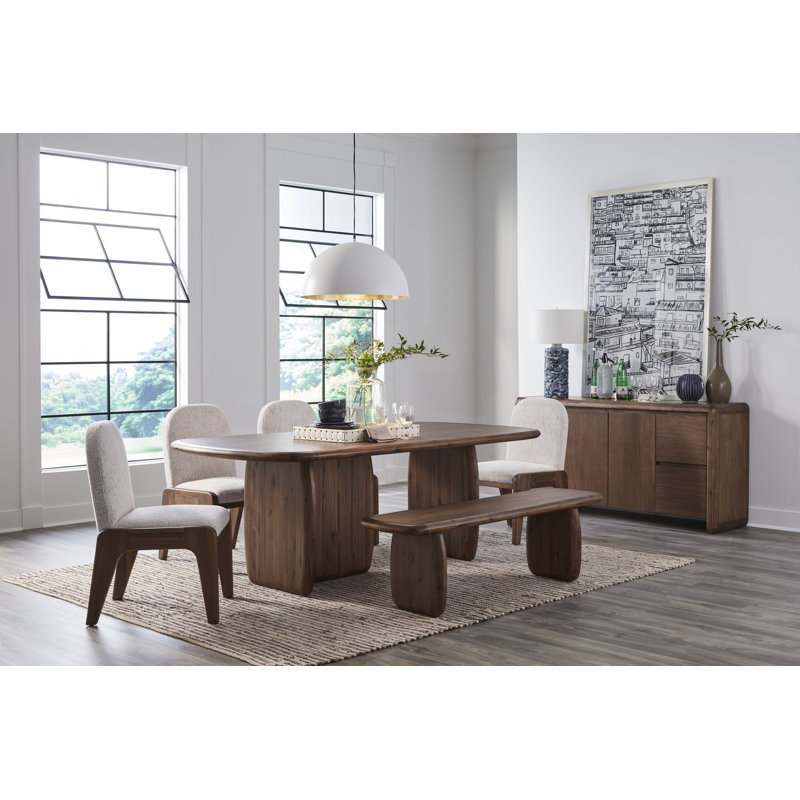 Mysaria Ronquillo Rectangular Acacia Wood Pedestal Table In Impala