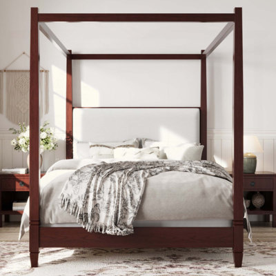 Canopy Platform Bed with Upholstery Headboard,with Wooden Slat Support Legs
