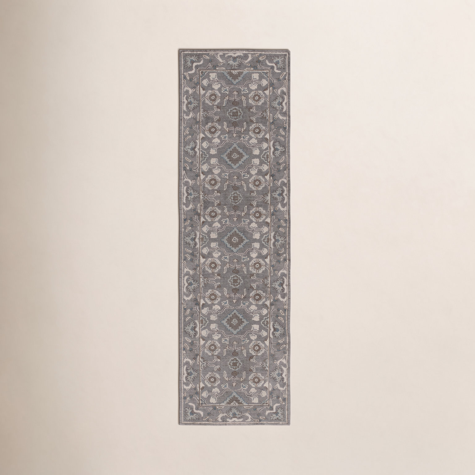 Tansy Gray Handmade Wool Oriental Rug, Runner 2'3" x 16'