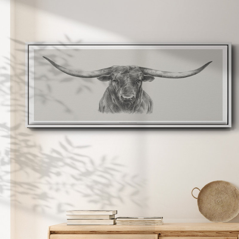 Longhorn bull - toile encadrée, H 12 po x l 30 po