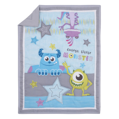 NoJo Disney Monsters, Inc. Cutest Little Monster Turquoise, Green,  3pc Mini Crib Bedding Set