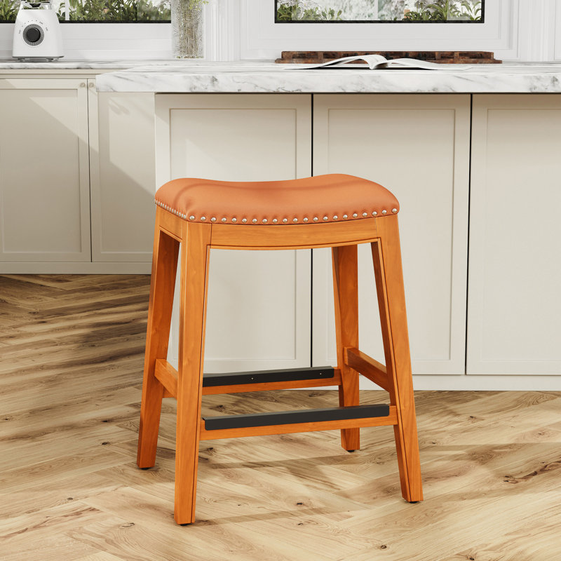Tabouret de comptoir de 24 po au fini naturel - siège en cuir et attrayant, Naturel, Naturel