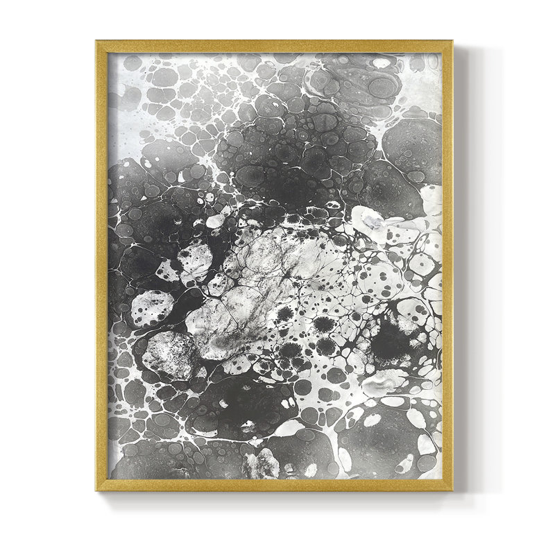 Marbling VI Framed Print - Solid Wood, 21" H x 17" W, Gold