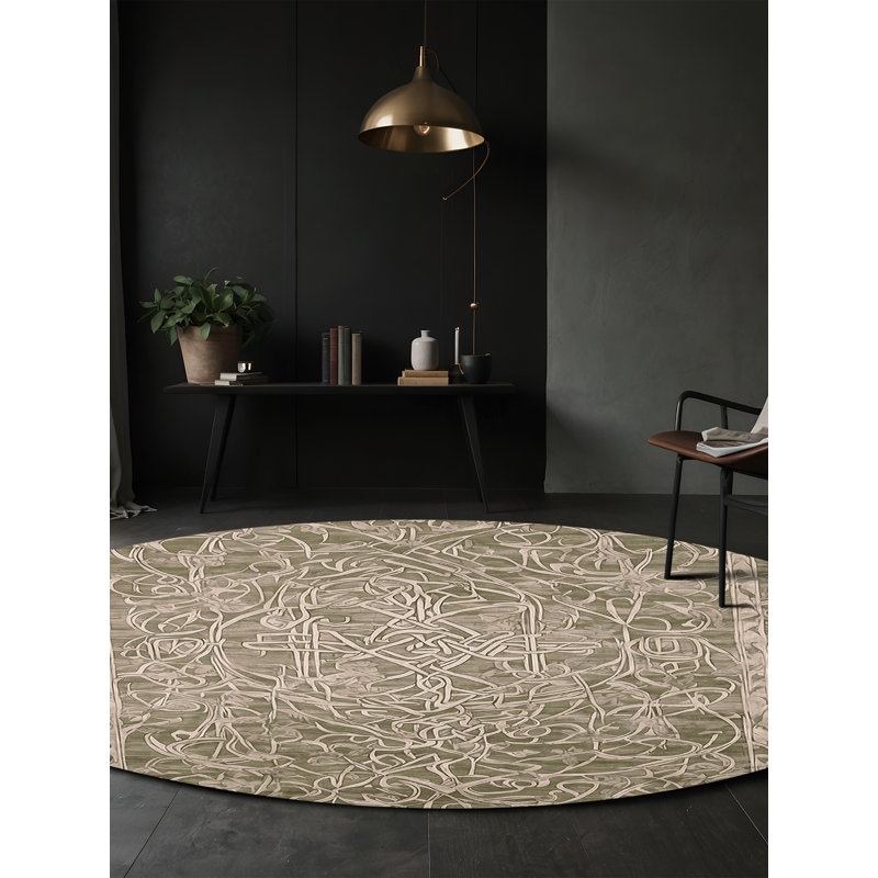 Machine Washable Gray Area Rug, Round 4'