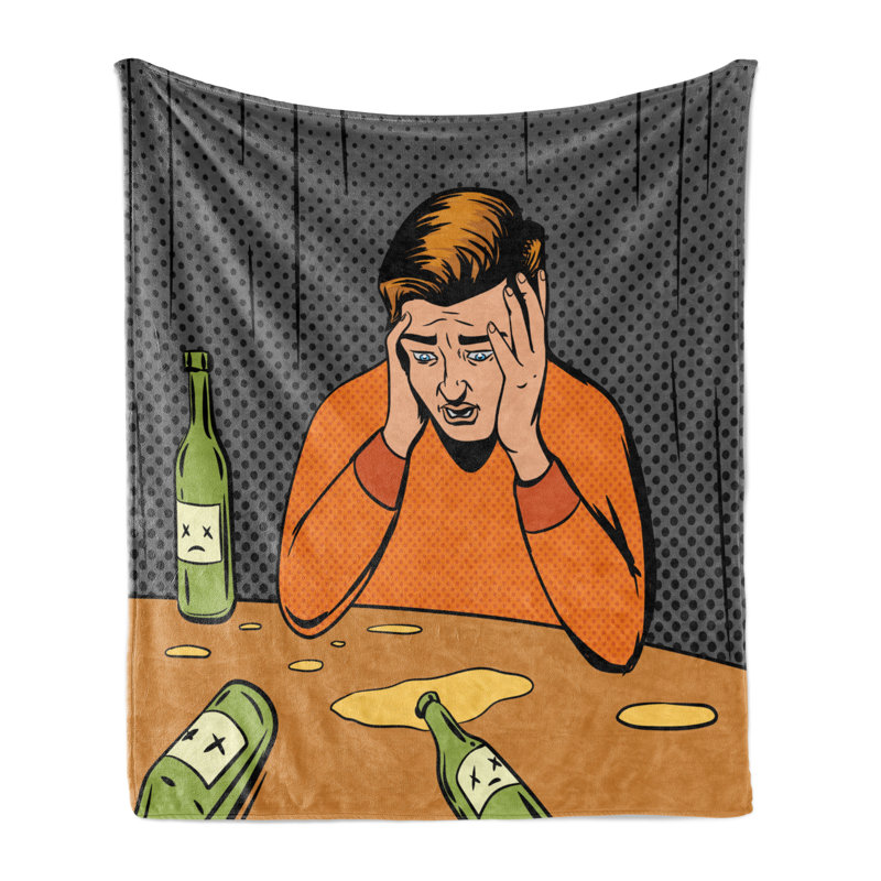 Ambesonne Comic Fleece Throw Blanket Drunk Man and Empty Bottles Multicolor, 60" W x 80" L