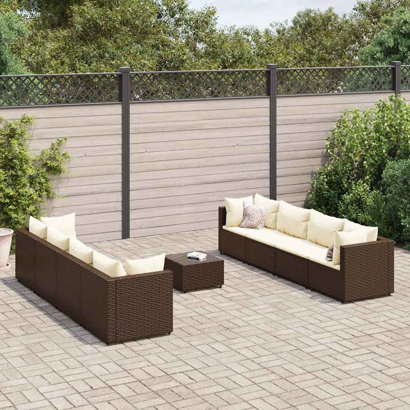 Latitude Run® Patio Lounge Set With Cushions Poly Rattan, Cream White, Brown, 8