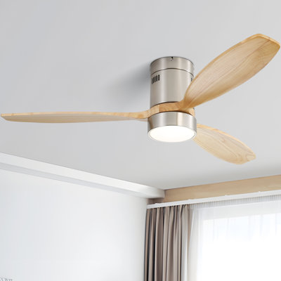 Nicola 52" 3-Solid Blade Classic Flush Mount Ceiling Fan With Light and Remote Control