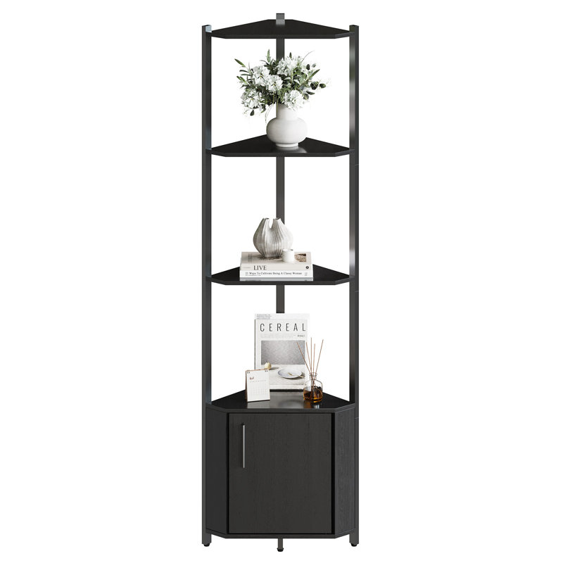 5-Tier Corner Shelf Stand Metal Frame Wood Shelves Space-Saving Tall Storage Rack for Bathroom Kitchen Bedroom Plants Books Decor