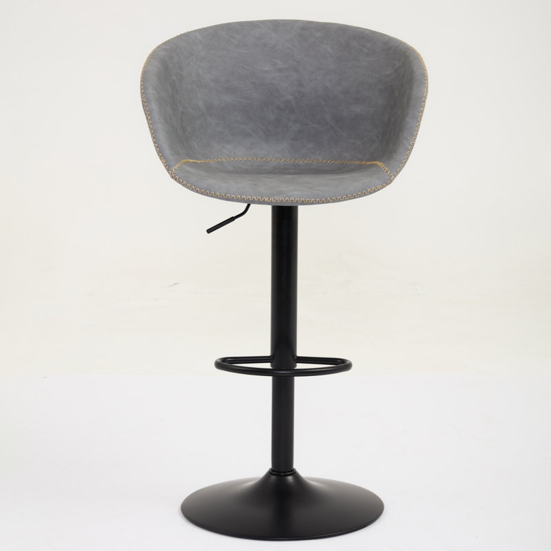  Tabouret de bar pivotant réglable, chaise de hauteur comptoir en similicuir de style Mid-Century avec dossier ergonomique et base en métal noir, gris