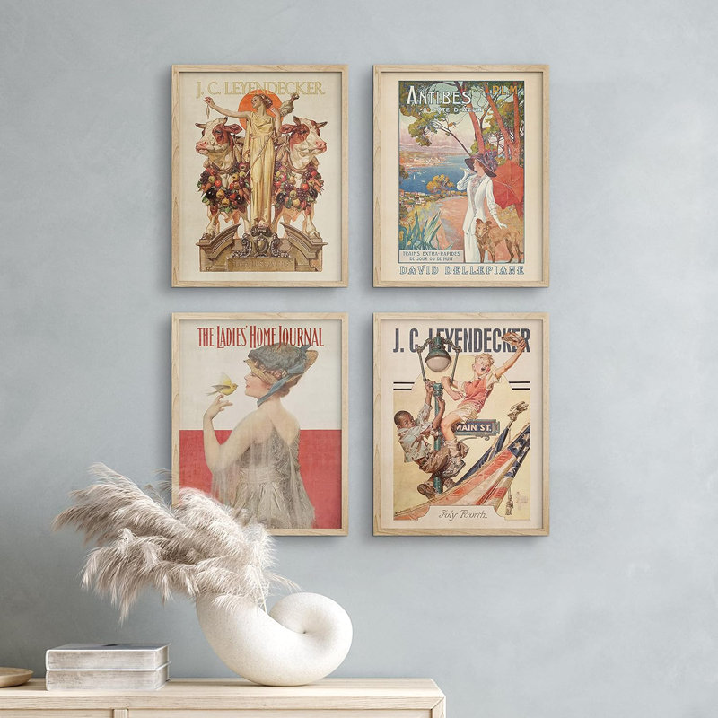 «Bathroom Decor Multicolor Office Leyendecker Art Deco Fashion Magazine Covers Classic», impression encadrée sur papier, 4 pièces