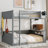 Queen Size, Loft Bed, Grey, Built - In Shelving, Storage, Led Illumination, Charging, Multi Use Bedroom, Assembly Tools, 3 Metal Clothes Hooks Wooden Bunk Shelves, , , Grey Color, Contemporary Hooks,-1237777384