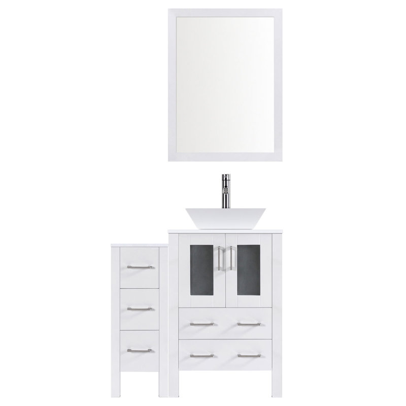 Ensemble de meuble-lavabo de salle de bain simple 42 po avec miroir modern, Blanc