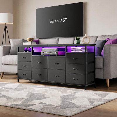 Meuble télé à 10 tiroirs pour téléviseur 65 70 et 75 pouces, commode de 63 po de largeur et rangement en tissu