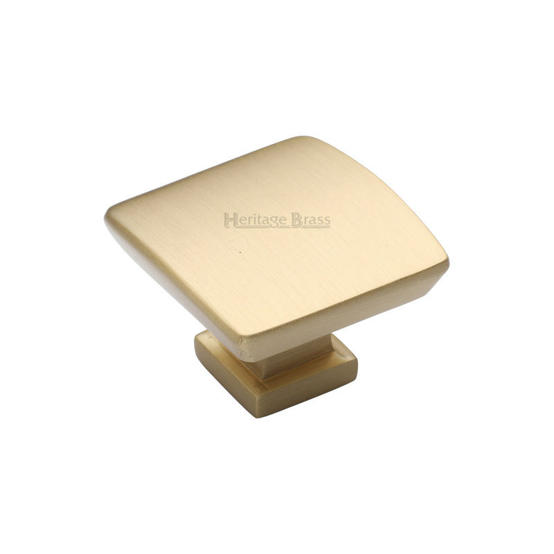 Heritage Brass Heritage Cabinet Knob Plinth Design with base, Satin Brass, 2.4cm H x 3.5cm W x 3.5cm D