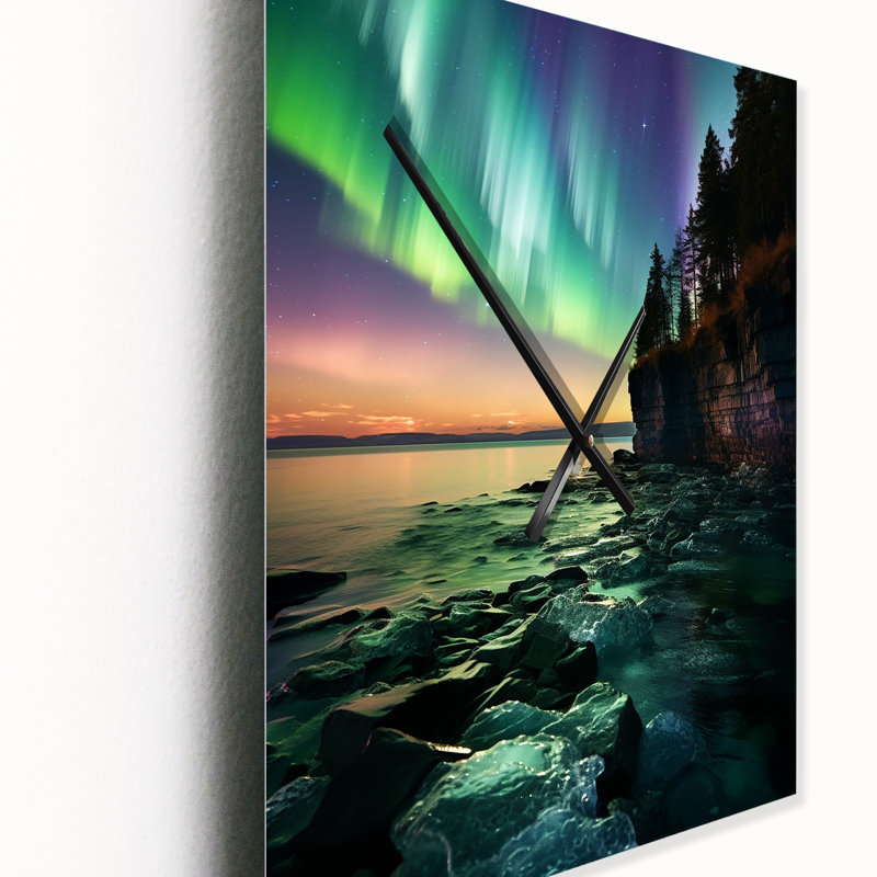 Horloge murale Magical Aurora Borealis Artic Lake Serenity IV - Northern Lights, Petit