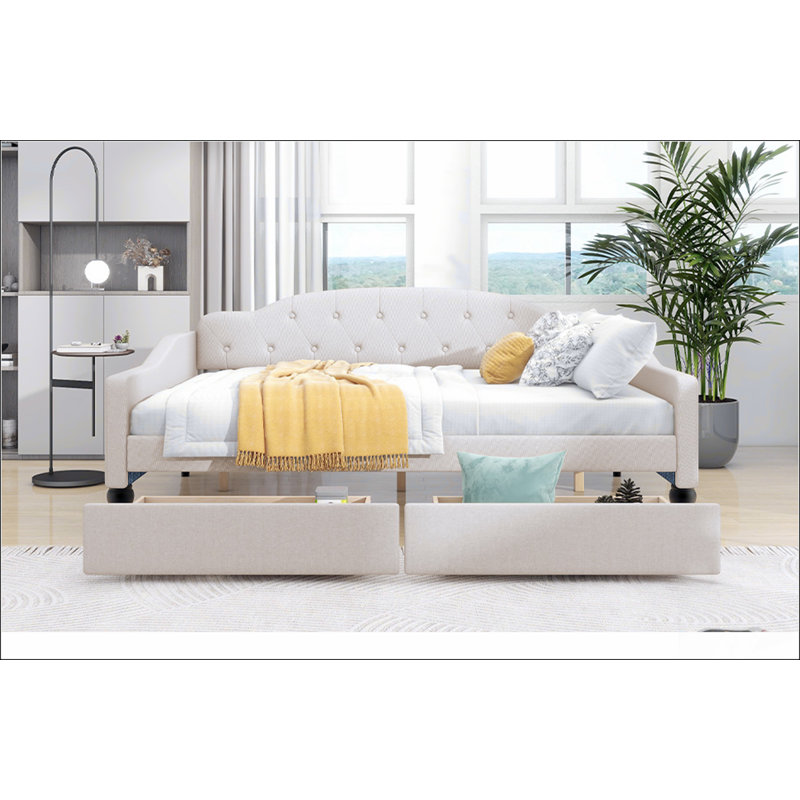 Upholstered Tufted Daybed With Two Drawers