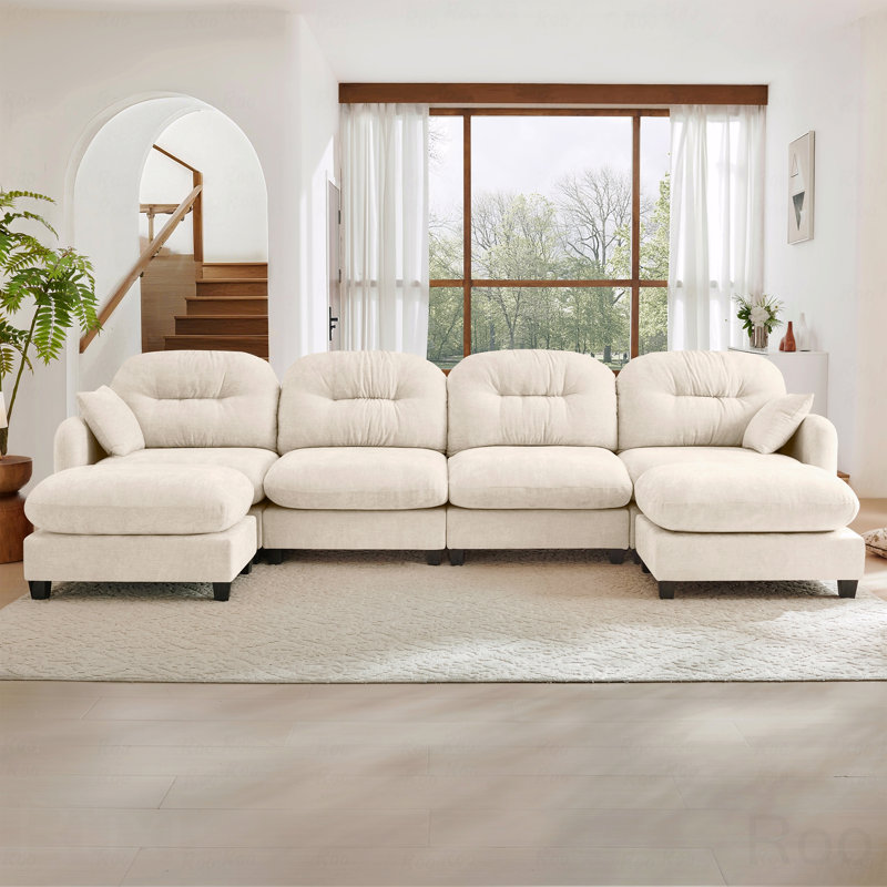 Canapé modulaire Basic, canapé modulaire en forme de U avec repose-pieds, dossier en tissu de chenille doux capitonné
