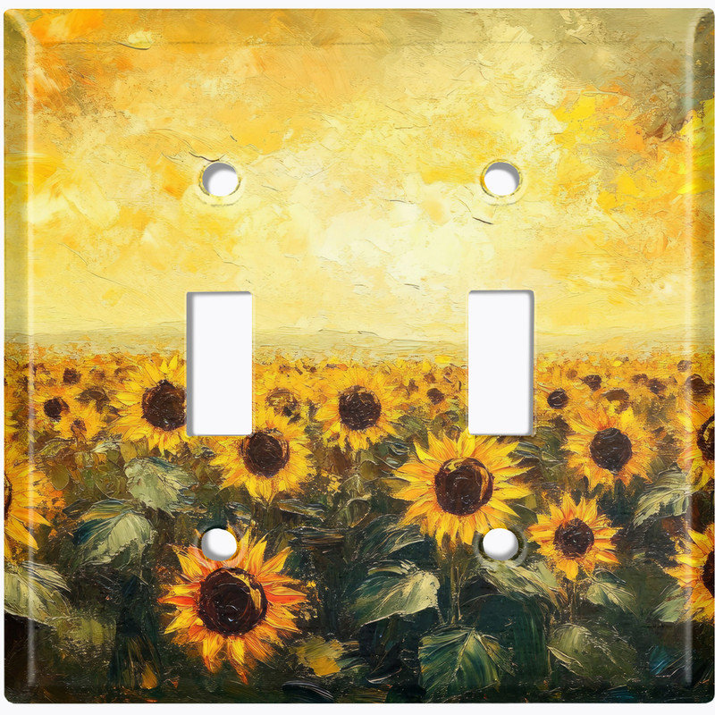 Couvercle de plaque d'interrupteur en métal; Bascule de taille standard 2 US - image imprimée d'art de tournesol, Double # 2